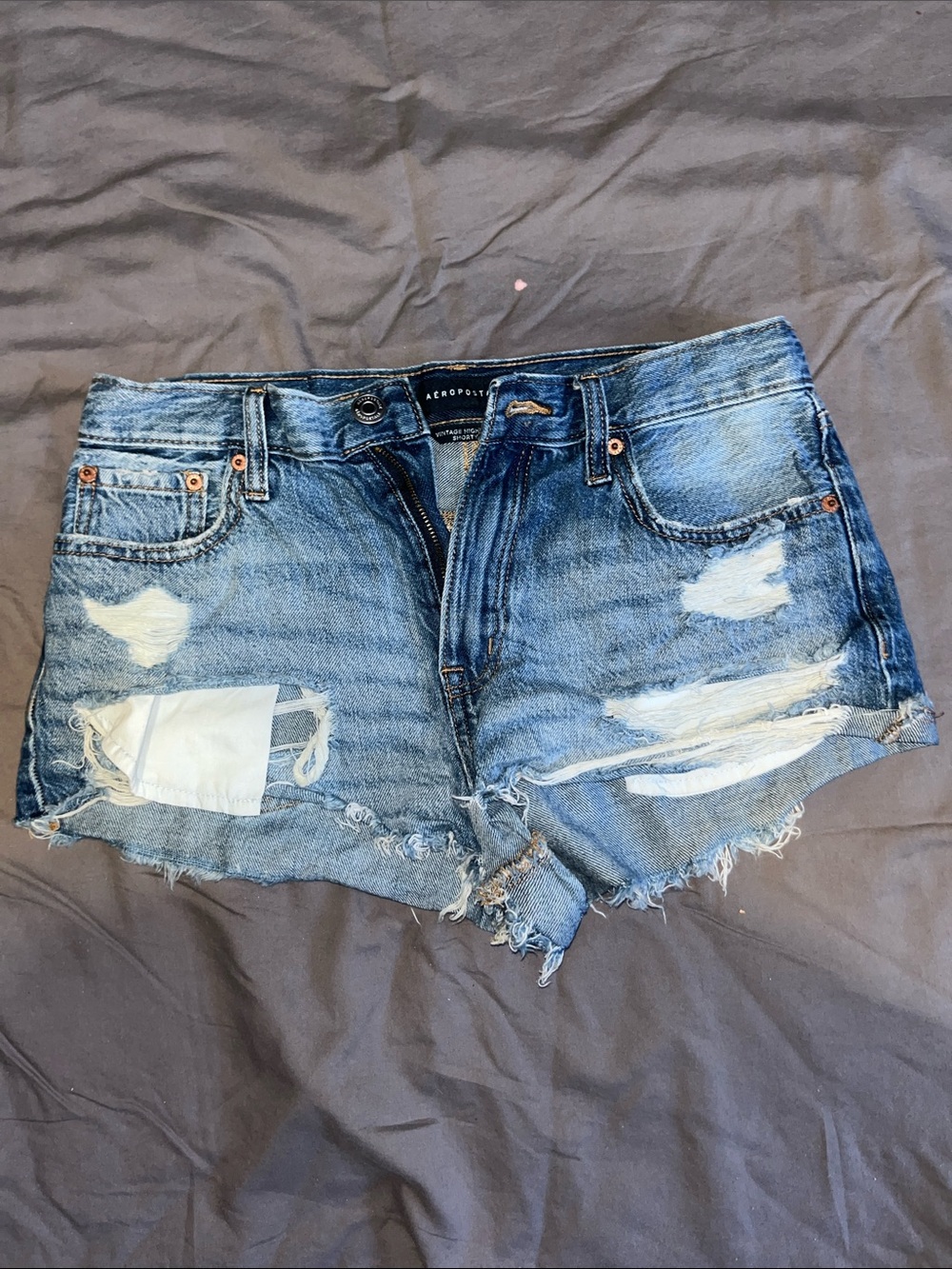 Aeropostale Women's Blue Distressed Denim Cutoff Shorts